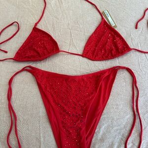 Skims red rhinestone bikini bottoms, large top extra large
